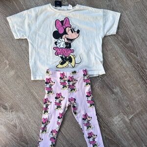 ZARA Disney Minnie Mouse Kids Matching Set - White and Pink 2T